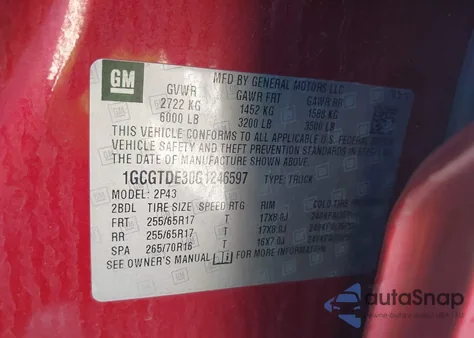 2016 Chevrolet Colorado Z71 из США, поврежденный, VIN 1GCGTDE30G1246597